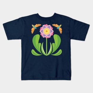 Flower Garden with Colorful Moths Kids T-Shirt